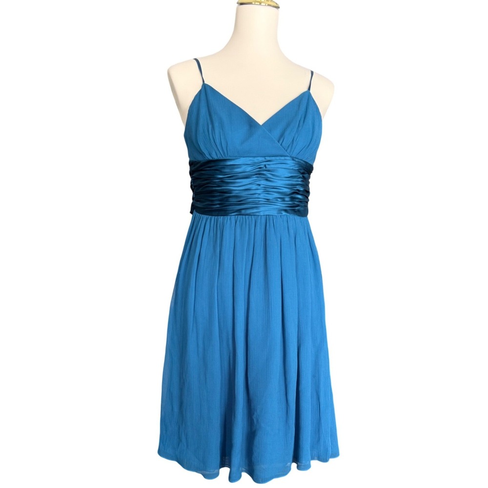 Maggy London Teal Blue 100% Silk Satin Tie Waist Cocktail Dress Womens Size 10